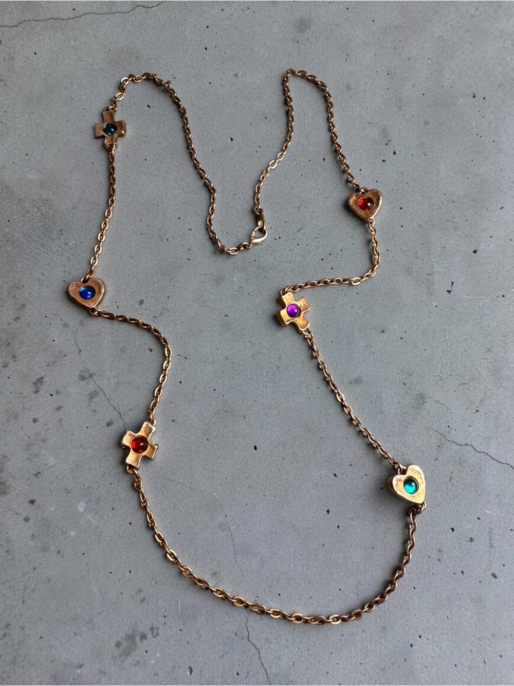 Gold-Tone Multicolor Heart & Cross Station Necklace